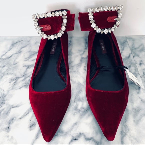 Uterque Zara Velvet Ballerina Flats Bejeweled - Picture 2 of 13